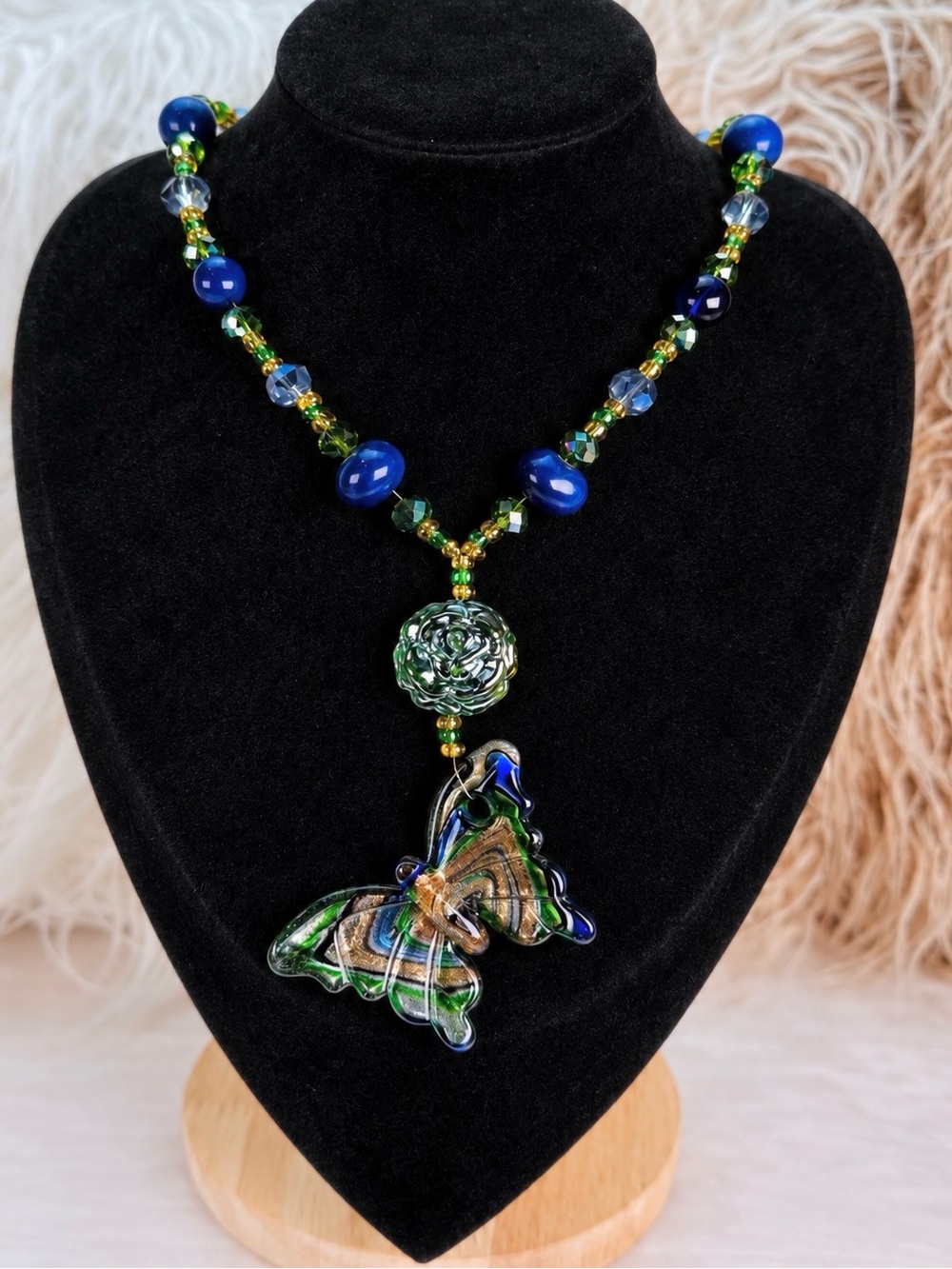 Artisan Glass Butterfly Statement Necklace Wearable Art One of a Kind